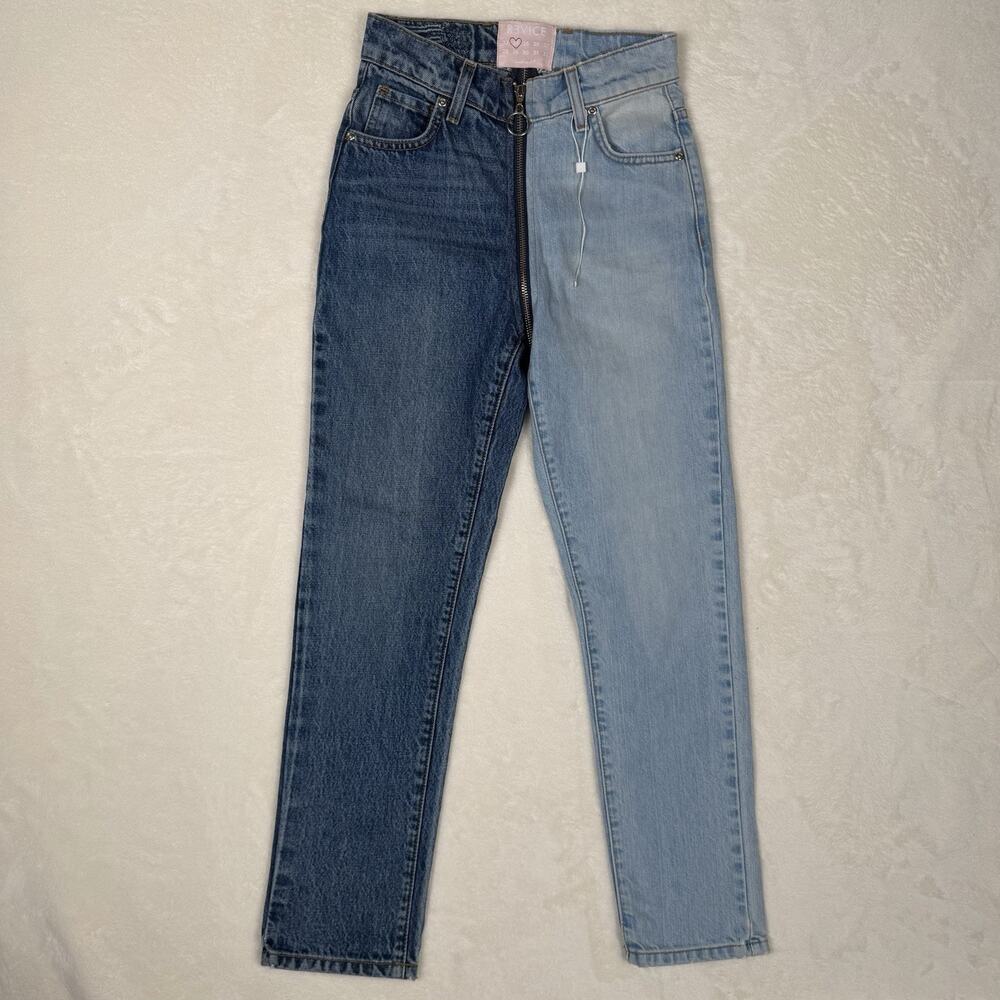 Revice Denim Yin Yang Two Tone Split Jeans High Rise Cropped Womens 24 Made USA